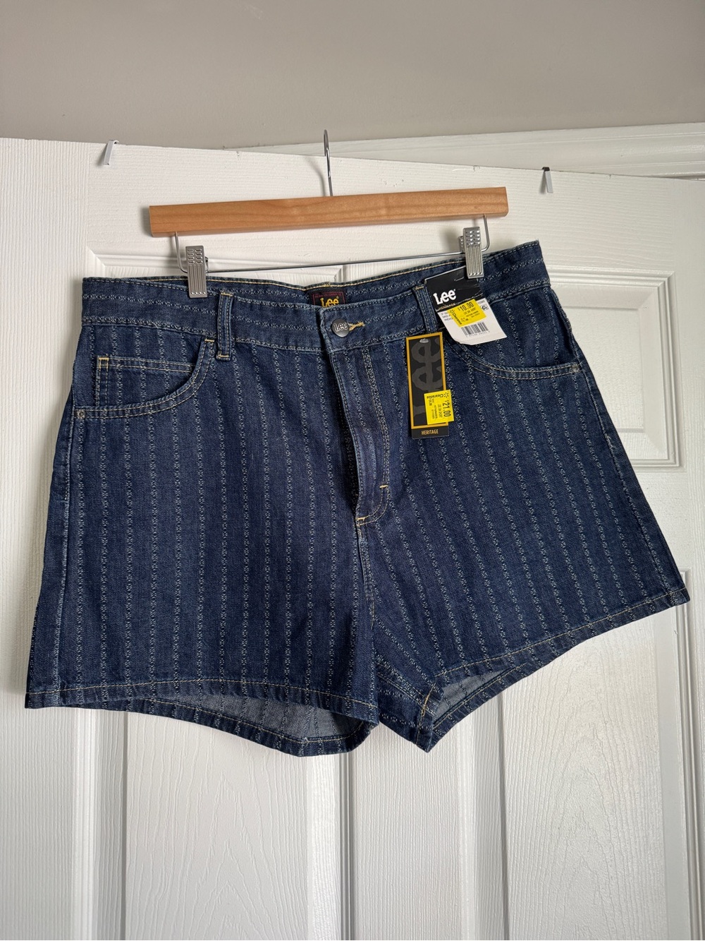 Lee Womens Navy Pinstripe Denim Shorts